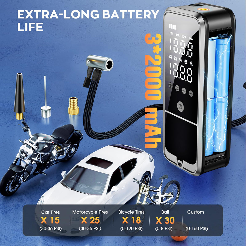 KZKB tire inflator dual display tracks current and target pressure.