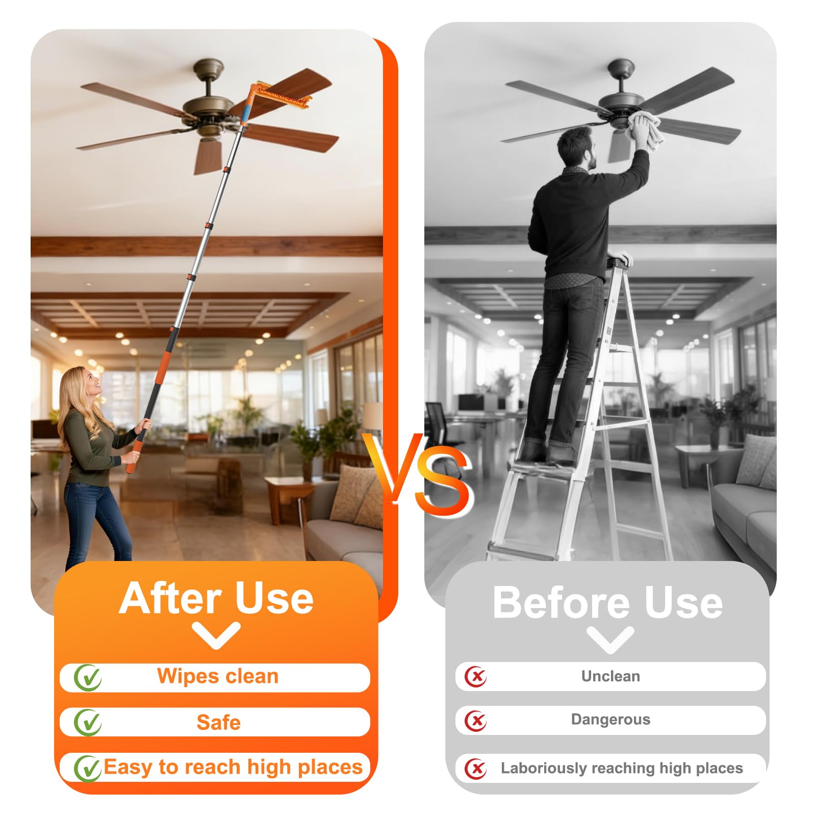 LAANPOLE safety-focused design reduces ladder use for high-cleaning tasks.