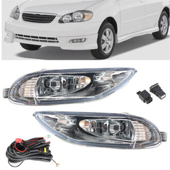 Labwork Corolla fog light driver-side chrome housing improves nighttime visibility.