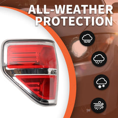Labwork F150 tail light left closeup showing seal integrity and reflective surface.