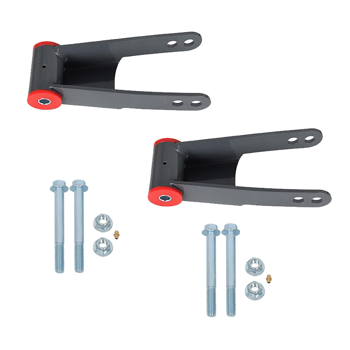 Labwork rear lowering shackles for Ford F-150 show a 1–2 inch drop for sportier stance