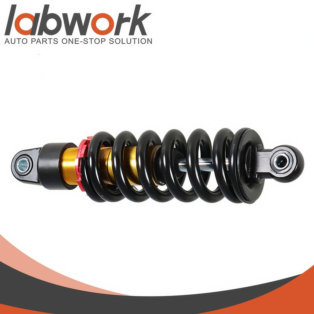 labwork rear shock technical specs image emphasizes travel length and compatibility