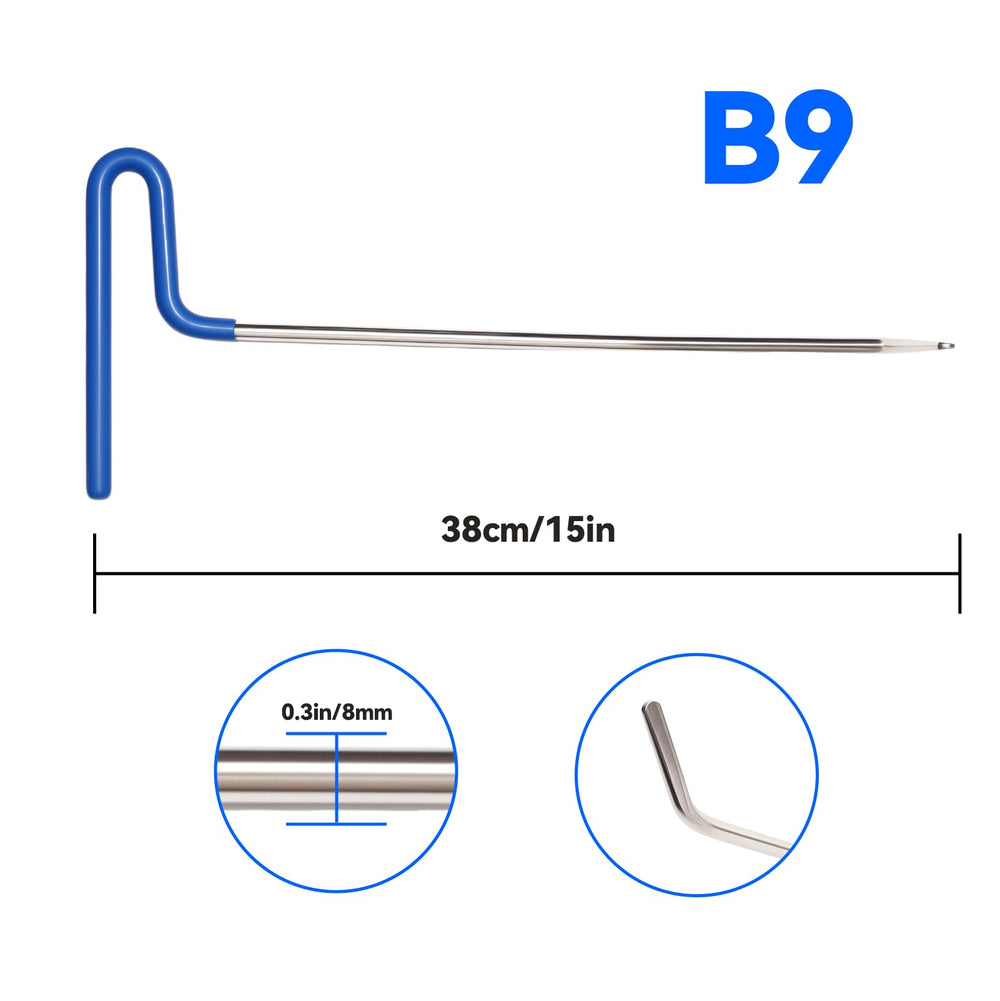 LadyRosian dent rod arc bends varied to fit different dent sizes and locations.