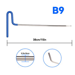 LadyRosian dent rod arc bends varied to fit different dent sizes and locations.