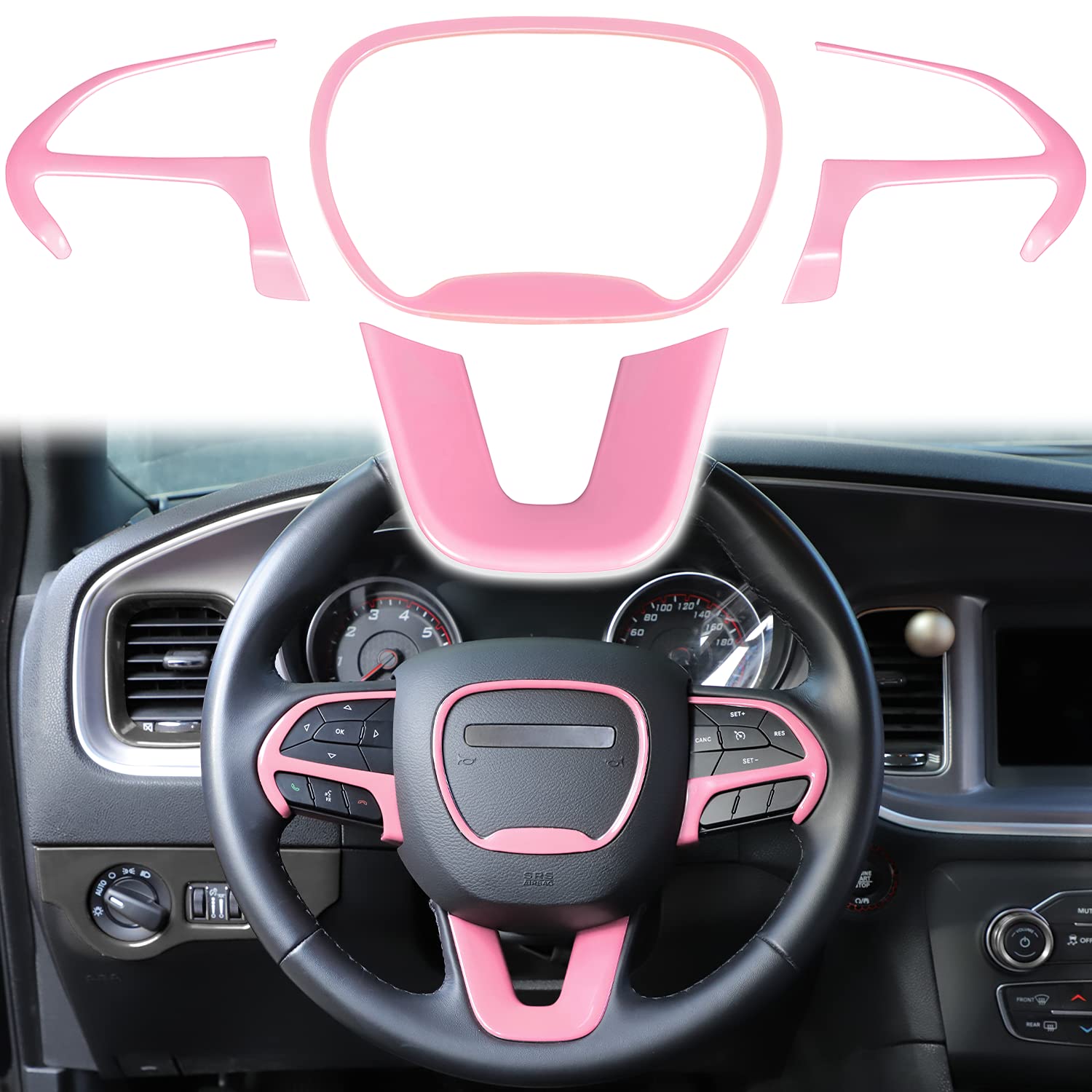 LAIKOU 4Pcs pink steering trim fits Dodge Charger and Challenger for a refined interior upgrade
