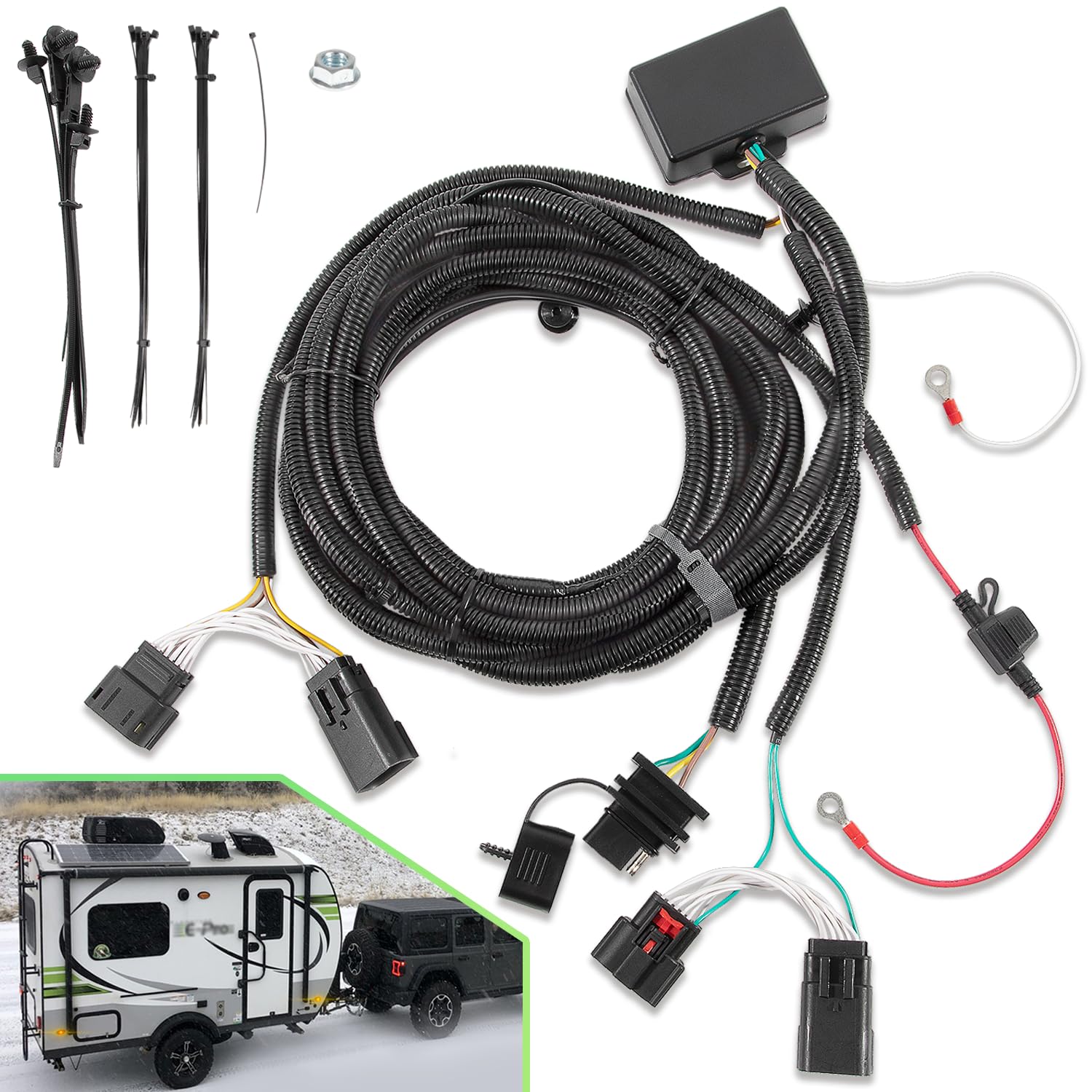 LAIKOU 4-pin trailer harness installation for Jeep JL with plug-and-play setup