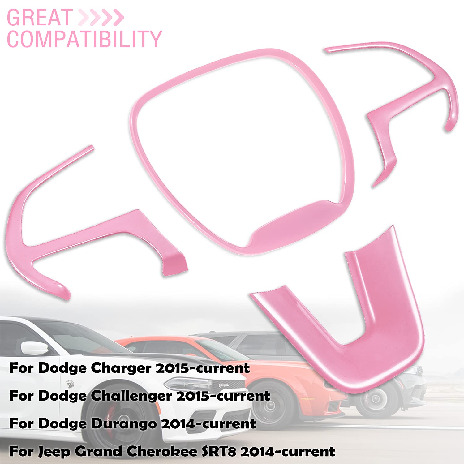 LAIKOU pink ABS steering trim protects Durango interior from scratches