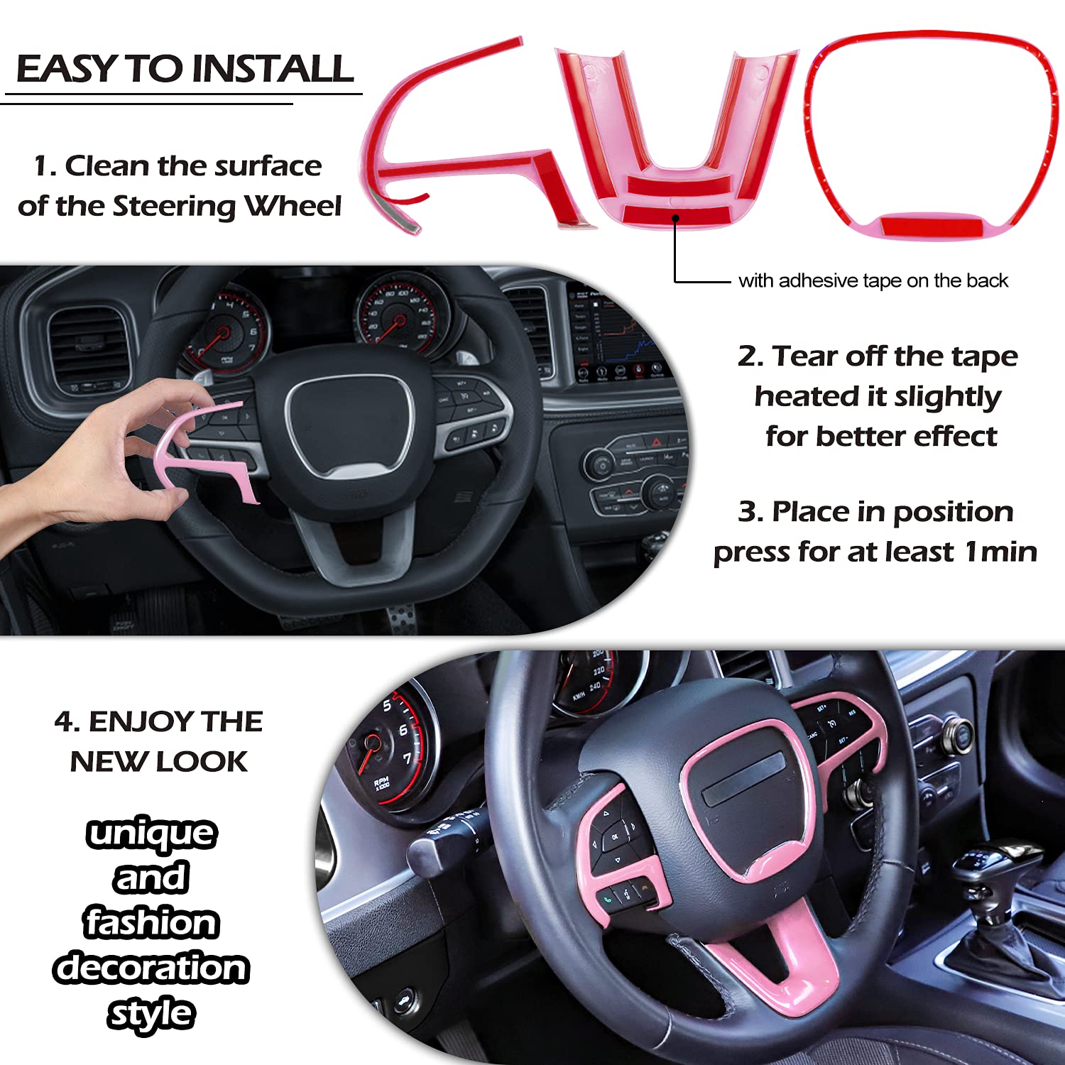 LAIKOU durable pink steering trim resists fading and rust