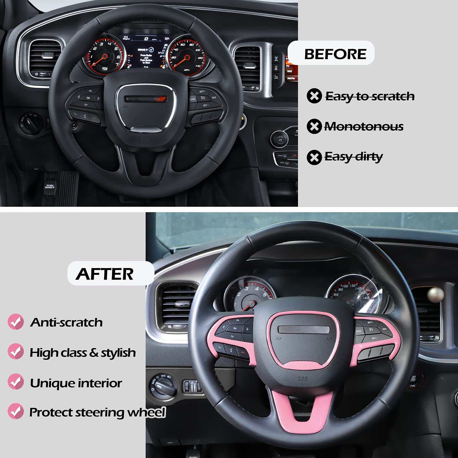 LAIKOU easy install pink ABS steering trim for quick upgrade