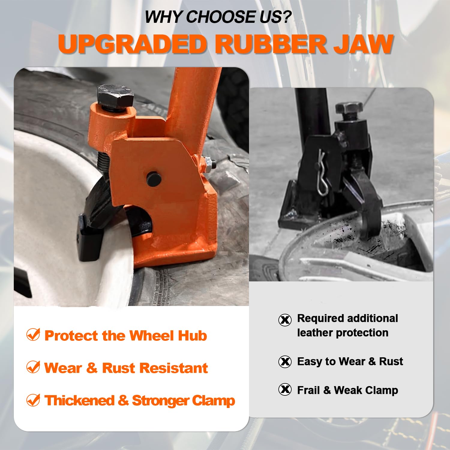 LAIKOU bead breaker with telescopic feet stabilized on uneven surfaces