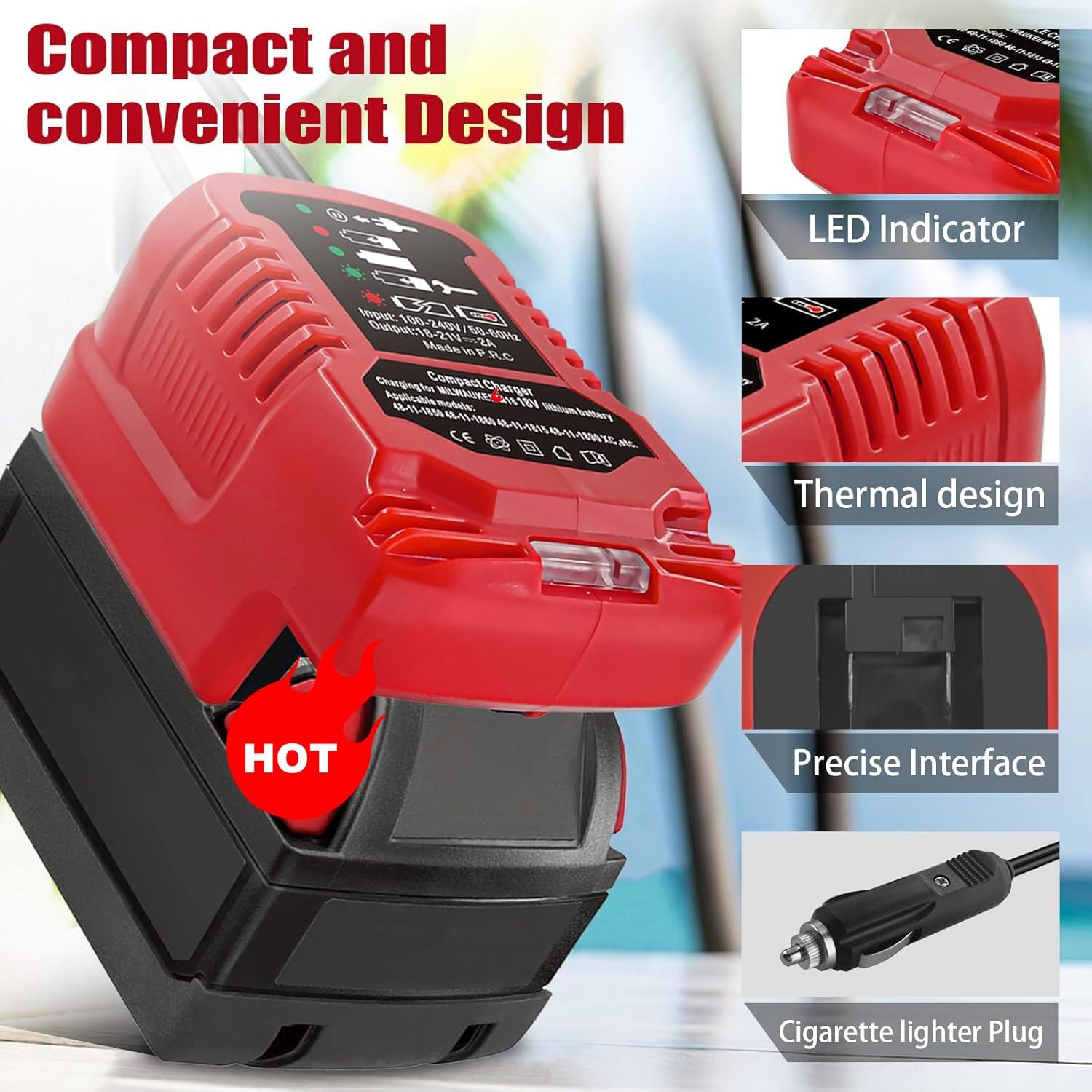 Laimiao Milwaukee M18 mini car charger in use with 12V car socket.