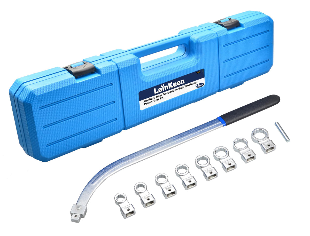 LainKeen belt tensioner tool kit box keeps parts organized for quick belt work.