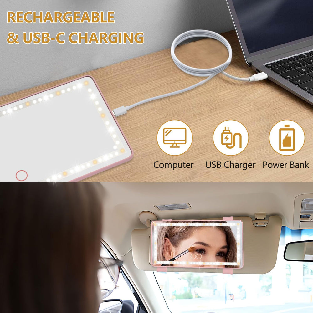 LAITEMEN USB-C rechargeable visor-mirror, pink, quick power and universal compatibility.