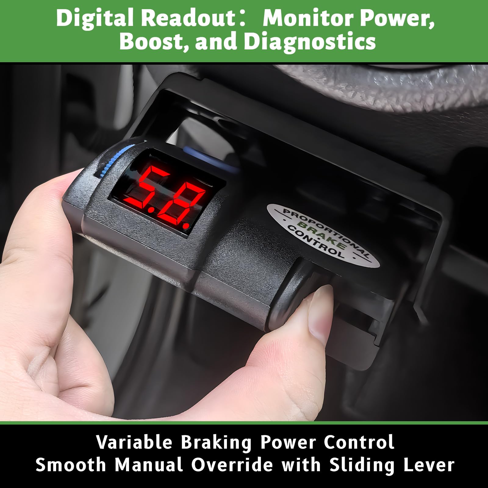 LAJBZ brake controller side view showing slim profile for RV or truck installation.