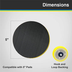 Lake Country backing plate with hook-and-loop attachment enables quick pad changes.