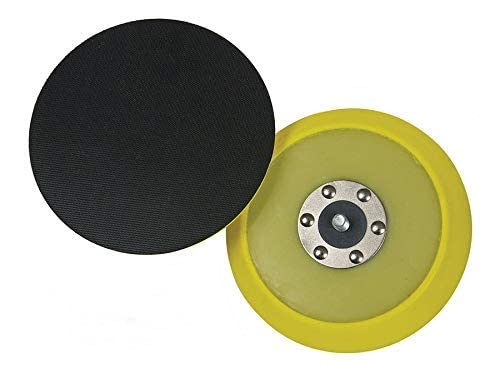 Lake Country backing plate in yellow for clear visibility and even polishing.