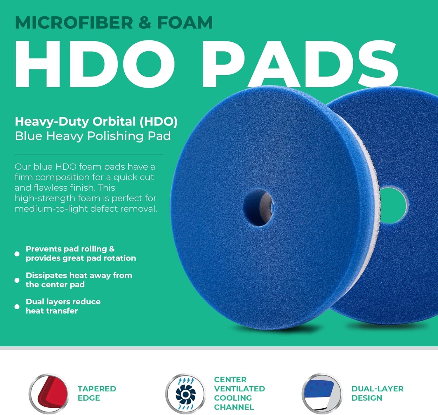 Lake Country HDO blue foam dual-layer pad detail showing heat management