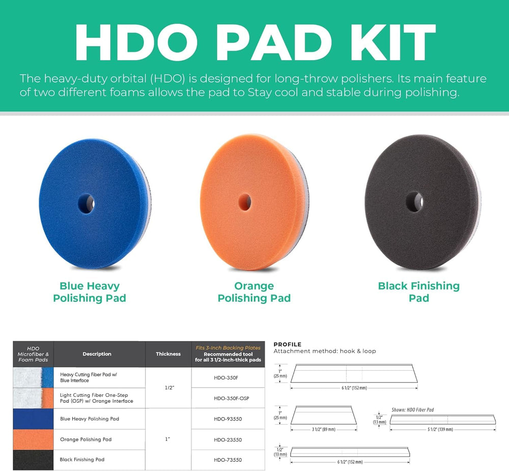 Lake Country HDO blue foam polishing pad mounted on 5-inch backing plate