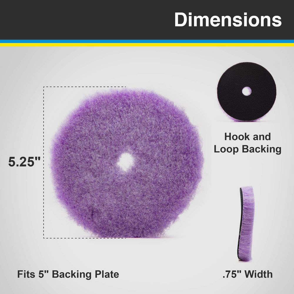 Lake Country Purple Foamed Wool pad fibers visible for consistent polishing results.