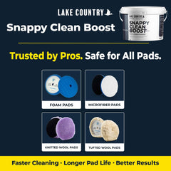 Lake Country Snappy Cleaner Powder rejuvenates microfiber pads by dissolving residue.