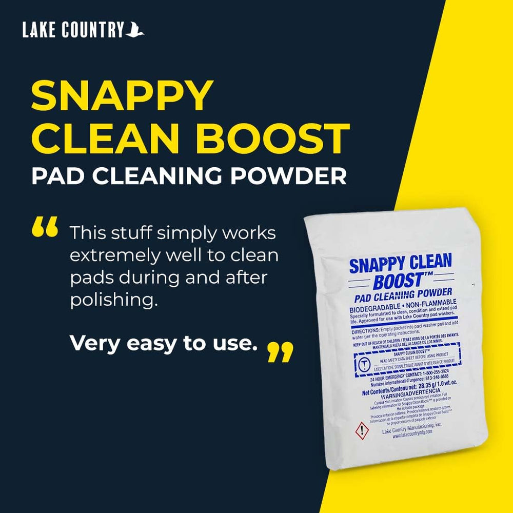 Lake Country Snappy Cleaner Powder tackles wax residues on polishing pads.