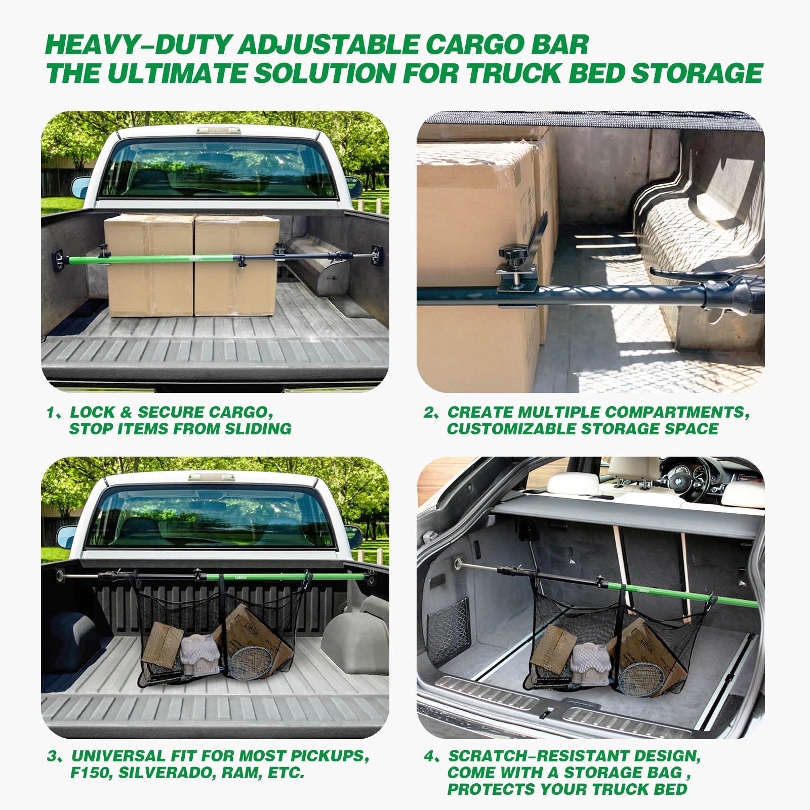 Lakfus divider bars create neat cargo separation in the bed.