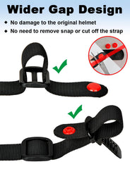 Lamborsafe wide ratchet clip protects chin straps during replacement.