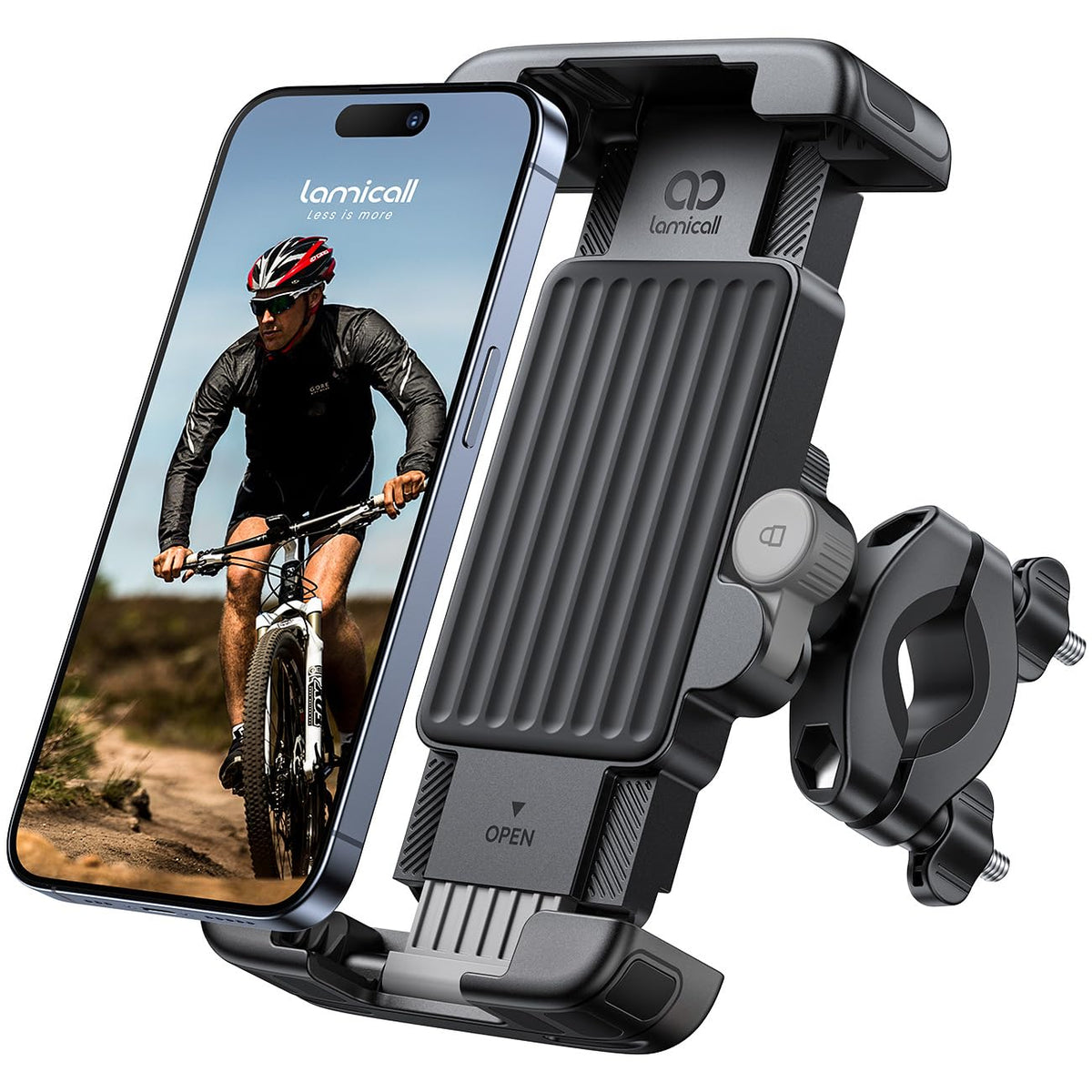 Lamicall bike mount with 1s lock provides secure hands-free navigation.