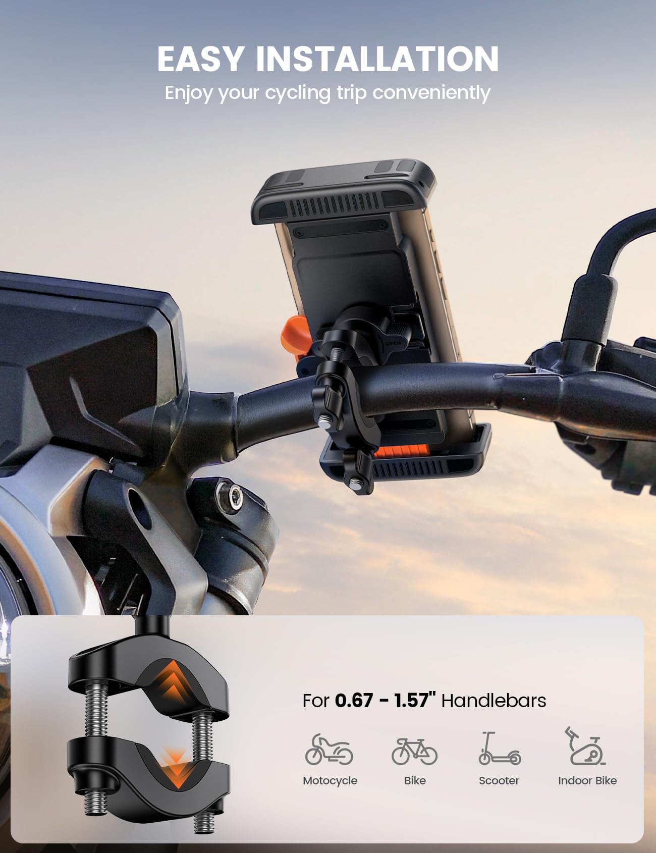 Lamicall bike mount shows 360-degree rotation for flexible viewing.