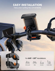 Lamicall bike mount shows 360-degree rotation for flexible viewing.