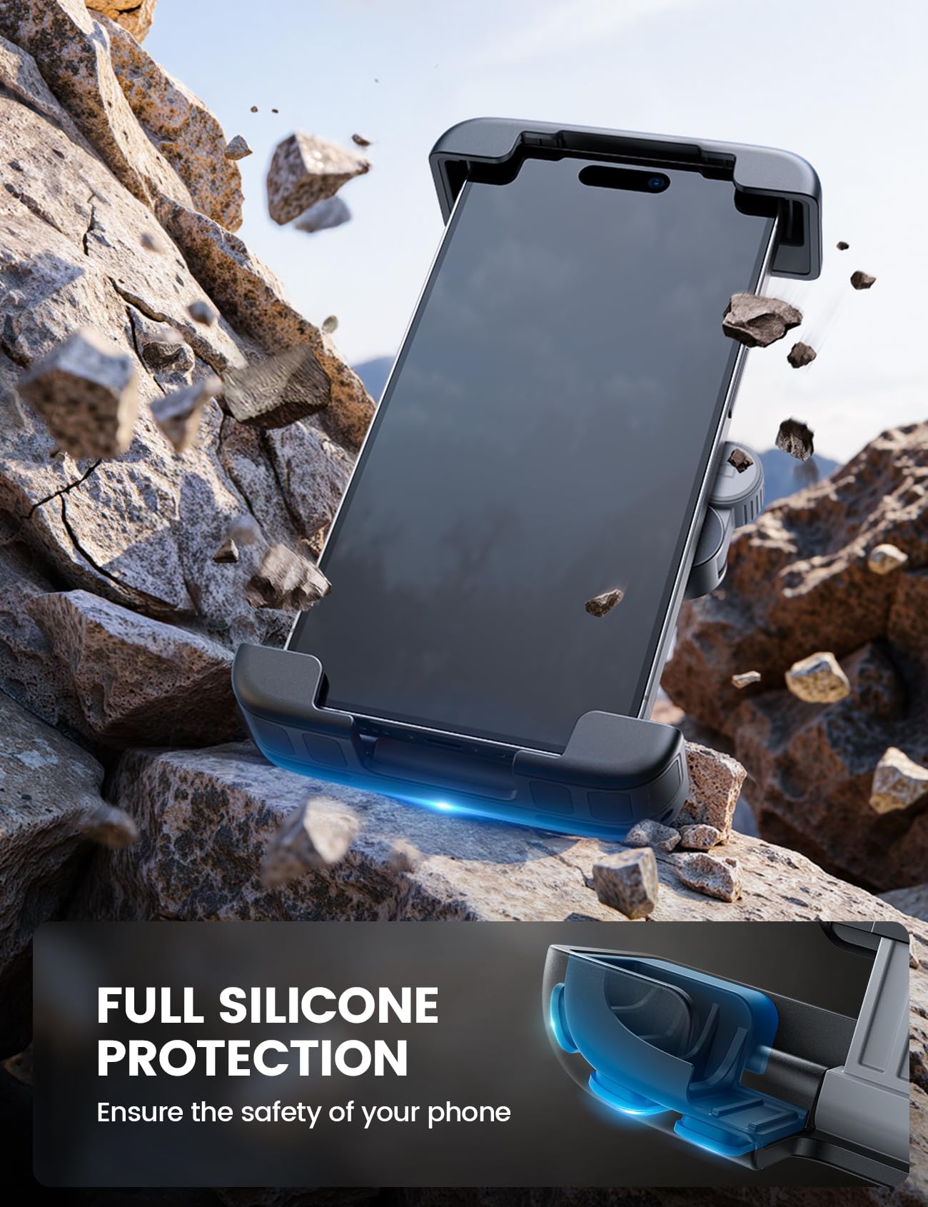 Lamicall bike mount supports 6-7.2 inch phones like iPhone and Galaxy.