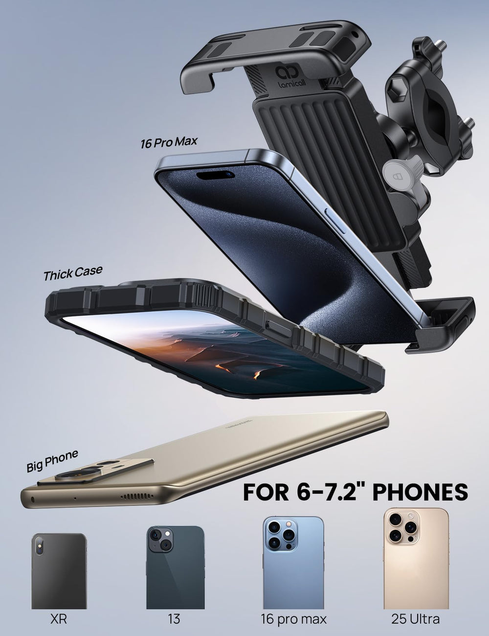 Lamicall foldable clamp design keeps phone secure and accessible.