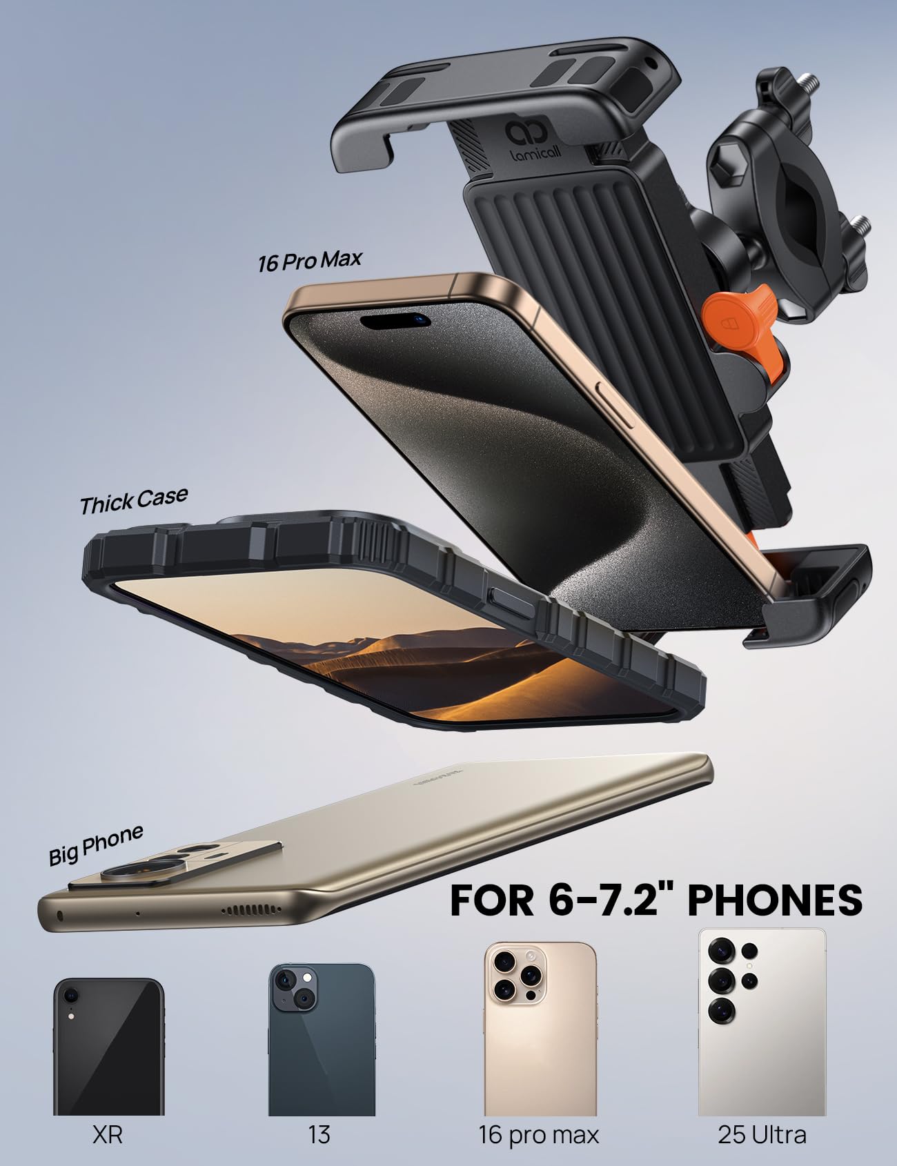 Lamicall bike mount clamp with silicone padding protects your phone.