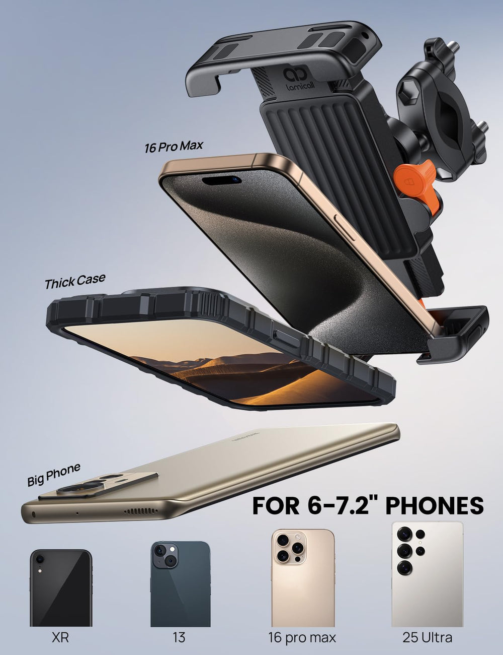 Lamicall bike mount clamp with silicone padding protects your phone.