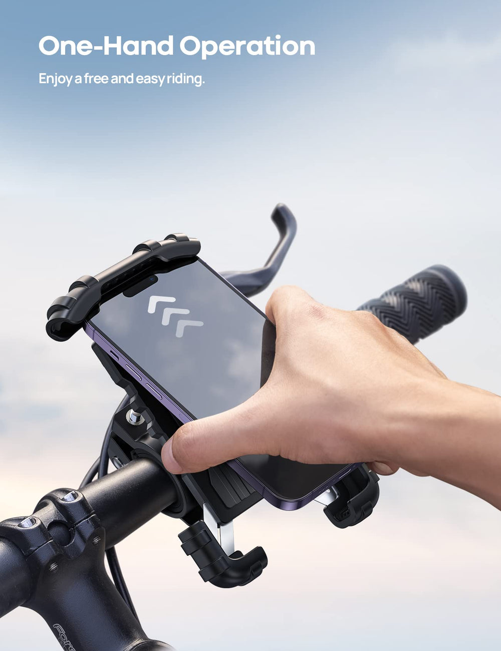 Lamicall bike phone holder with silicone pads protects phone from scratches and vibration.