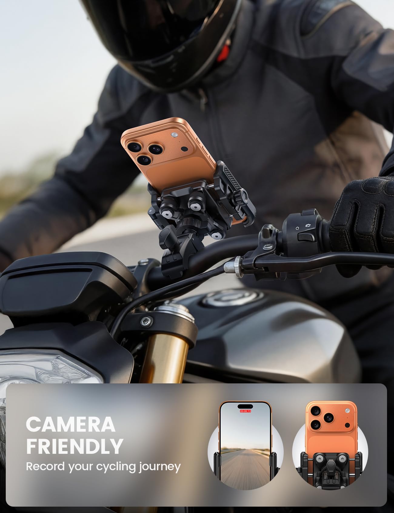 Lamicall camera-friendly bike mount keeps the camera unobstructed for riding photos.