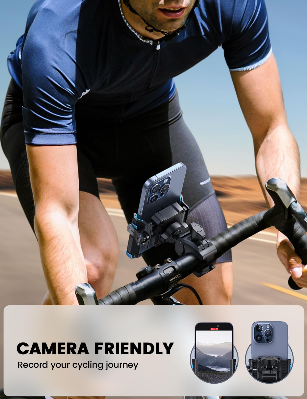 Lamicall handlebar clip with non-slip pads stays stable on bumpy roads.
