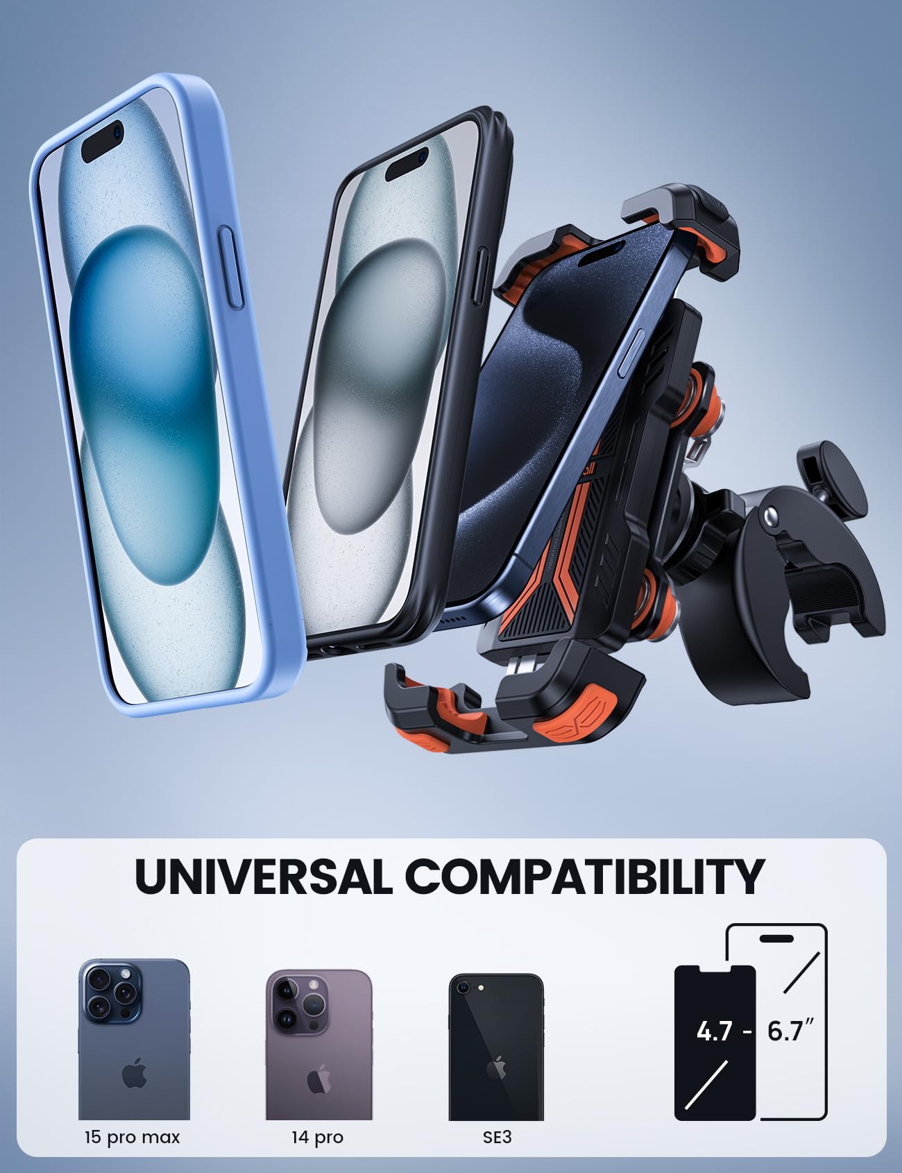 Lamicall handlebar clip enables one-hand operation for quick mounting.
