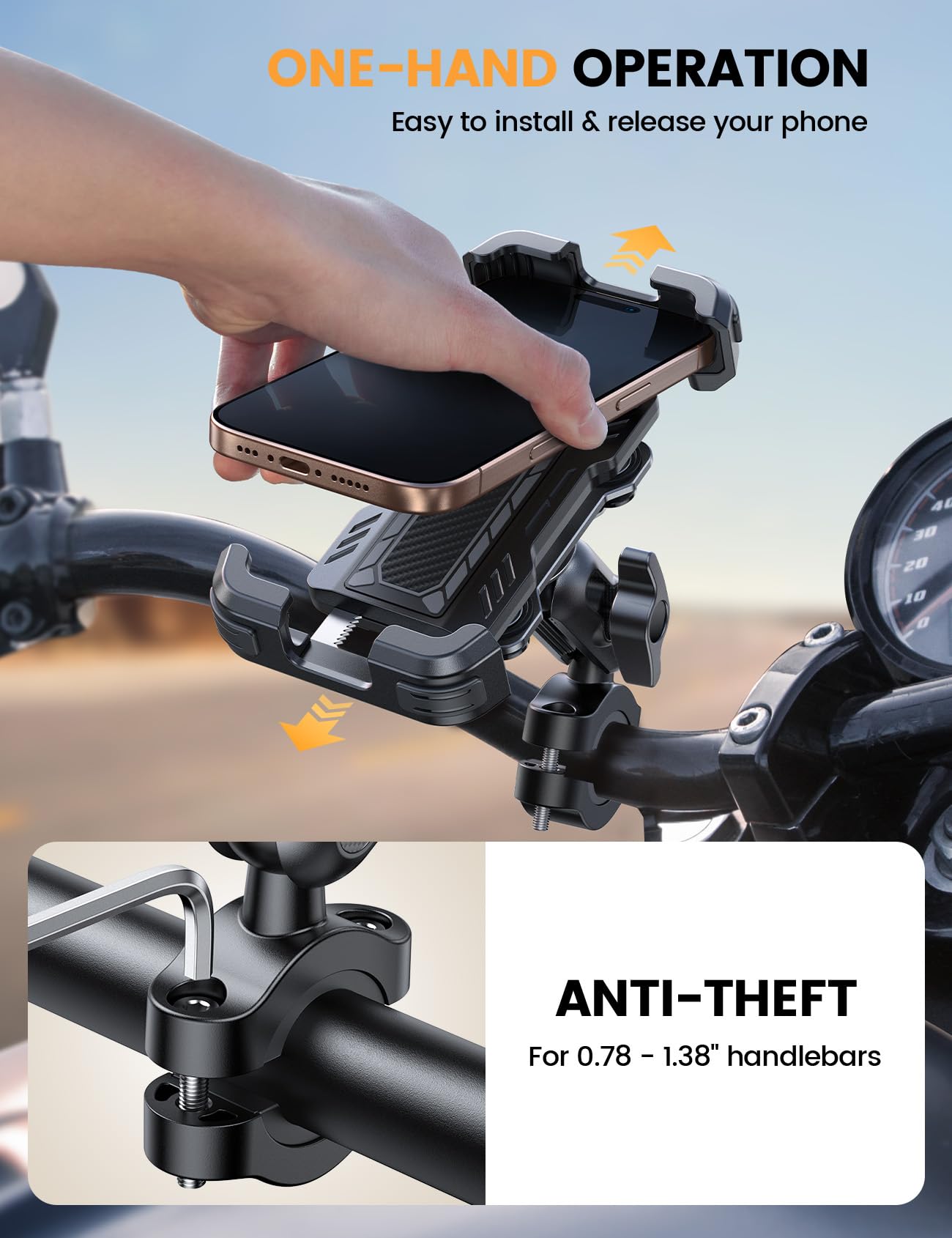 Lamicall handlebar clip with safety screws adds theft deterrence and stability.