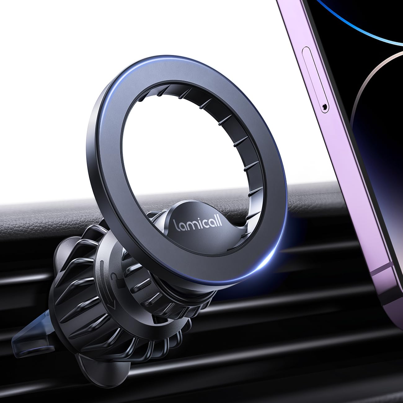 Lamicall front view of MagSafe vent mount showing sleek compact design and easy placement