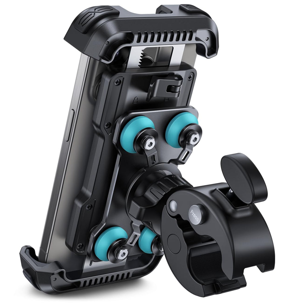 Lamicall dual dampener stabilizes phone on rough roads.