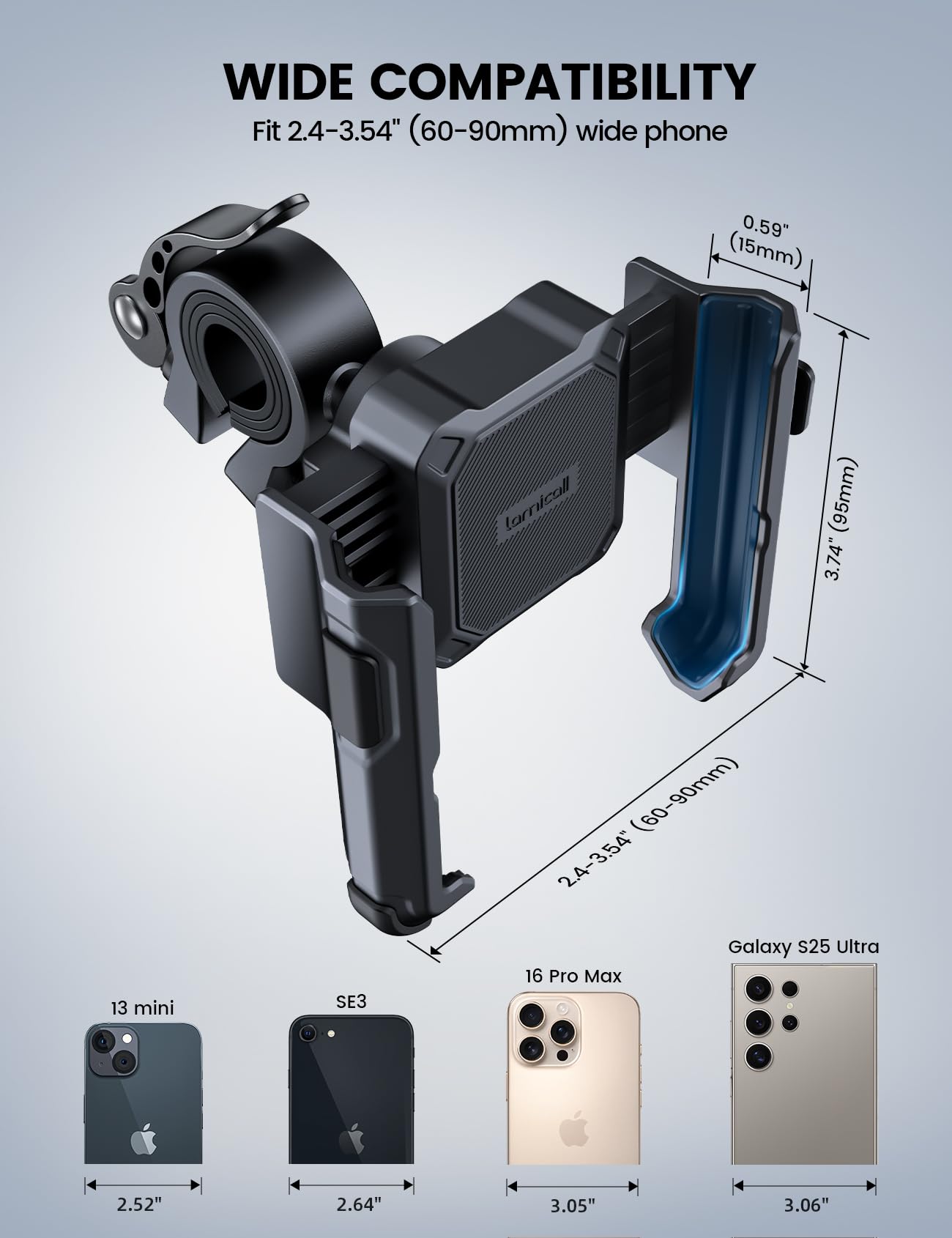 Lamicall mount supports 4.7 to 7 inch phones including iPhone and Galaxy