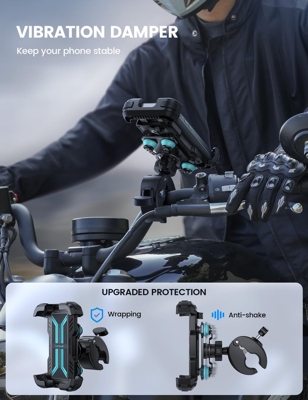Lamicall upgraded handlebar clip enables quick one-handed securing.