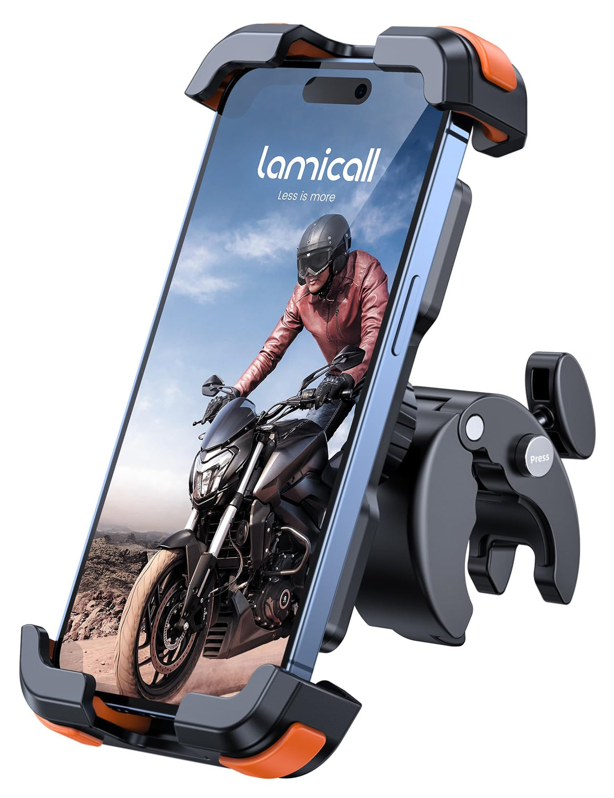 Lamicall motorcycle phone mount clip secures your device on handlebars during rides.