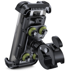 Lamicall motorcycle mount on handlebar keeps your phone secure during rides.
