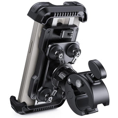 Lamicall motorcycle mount with dual vibration dampener reduces road shake during rides.