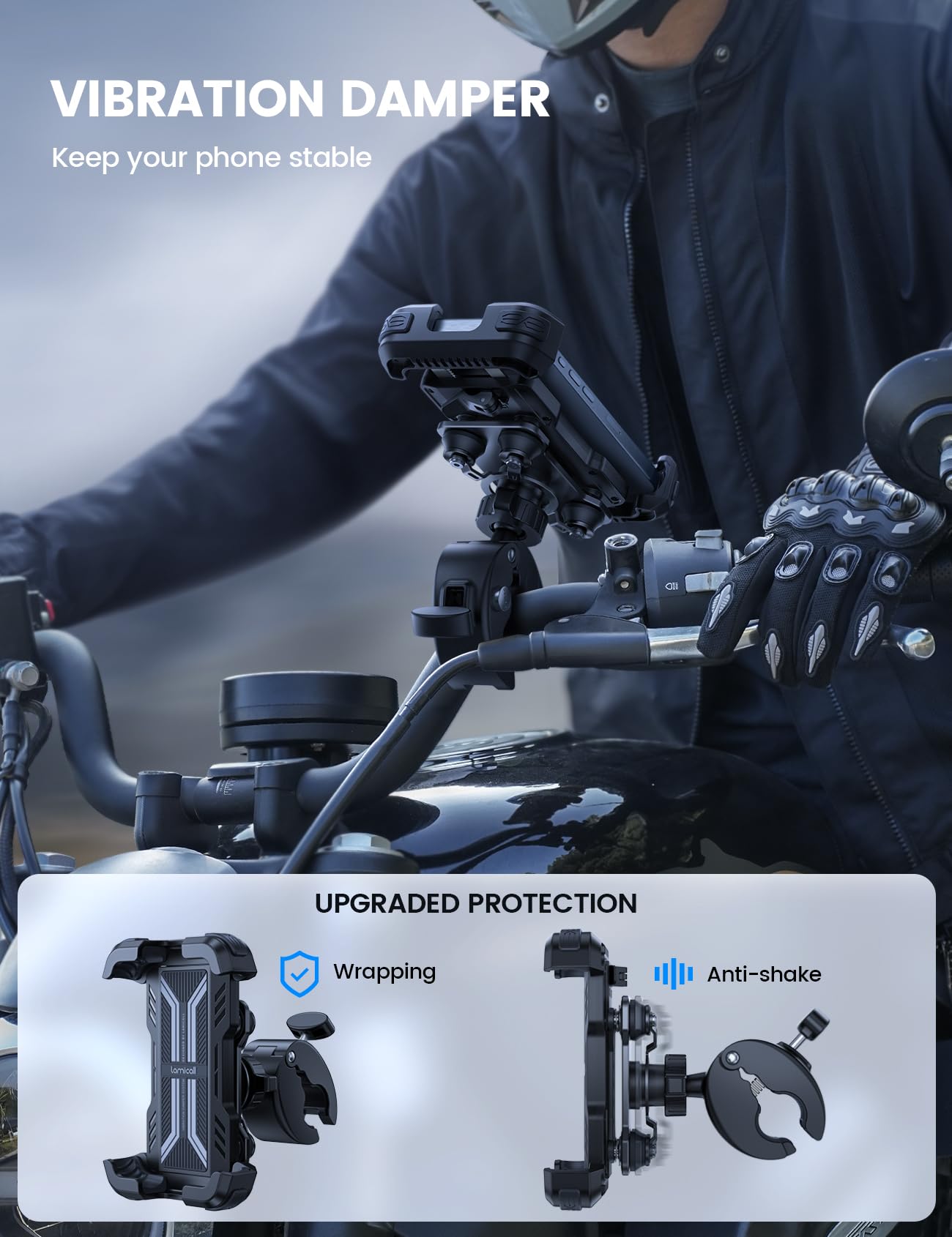 Lamicall upgrade handlebar clip shown for quick one-hand mounting.