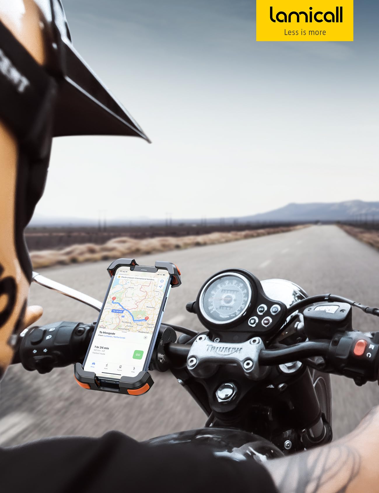 Lamicall orange mount adds high visibility for safer rides.