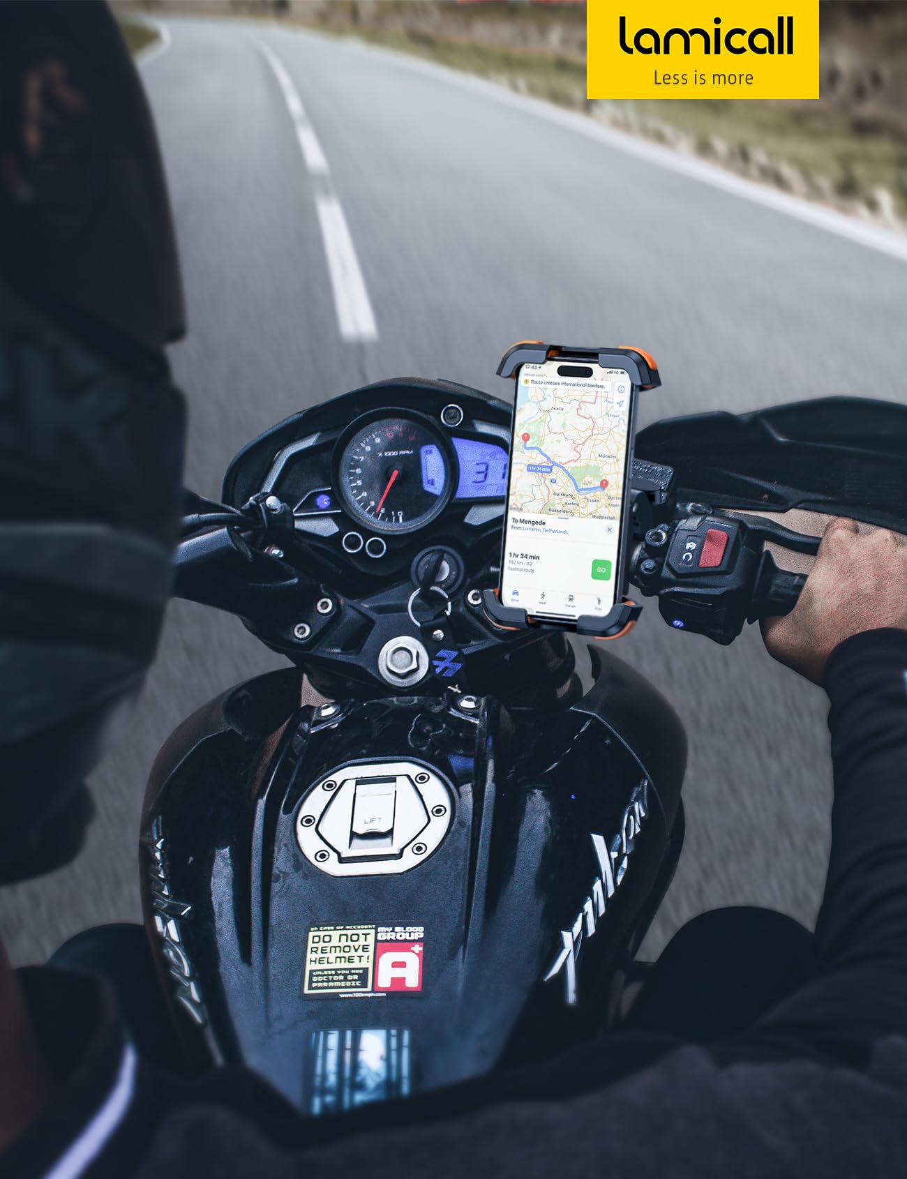 Lamicall orange motorcycle mount design enhances visibility and style.