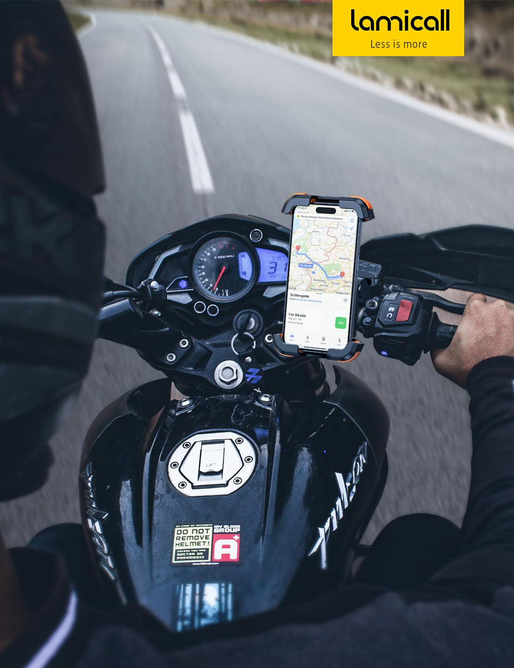 Lamicall orange motorcycle mount design enhances visibility and style.